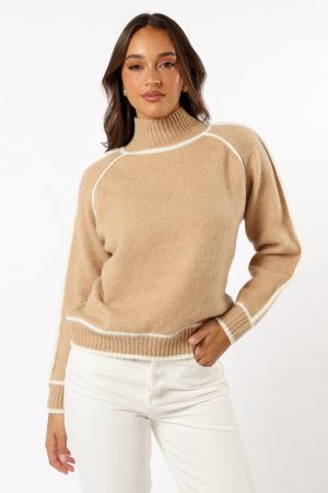 Rylee Contrast Hem Knit Sweater – Camel