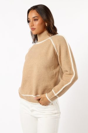 Rylee Contrast Hem Knit Sweater – Camel