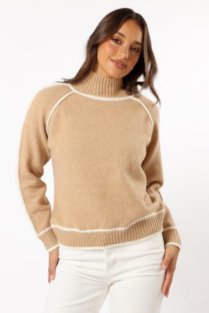 Rylee Contrast Hem Knit Sweater – Camel