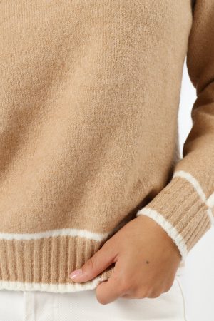 Rylee Contrast Hem Knit Sweater – Camel