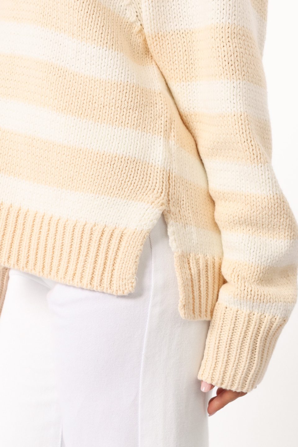 Shea Striped Collar Knit Sweater - Cream