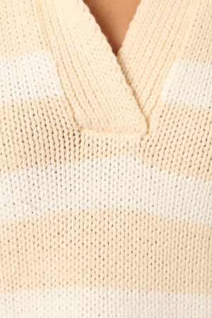 Shea Striped Collar Knit Sweater – Cream