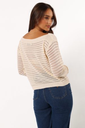 Tricia Open Weave Knit Sweater – Cream