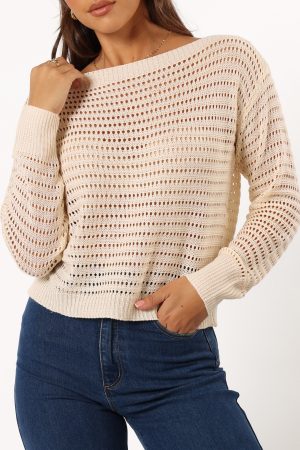 Tricia Open Weave Knit Sweater – Cream