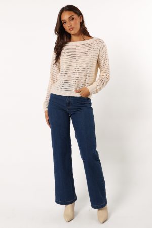 Tricia Open Weave Knit Sweater – Cream