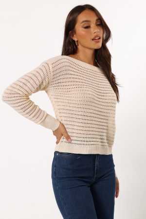 Tricia Open Weave Knit Sweater – Cream