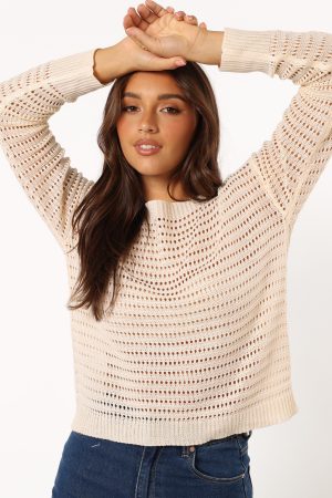 Tricia Open Weave Knit Sweater – Cream