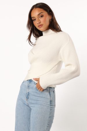 Tuilly Wrap Front Knit Sweater – Cream