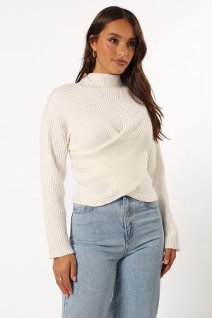 Tuilly Wrap Front Knit Sweater – Cream
