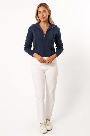Viara Quarter Zip Knit Sweater – Navy