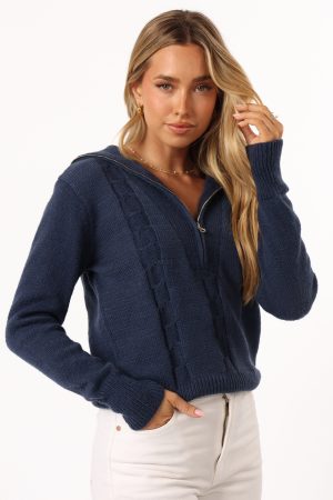 Viara Quarter Zip Knit Sweater – Navy