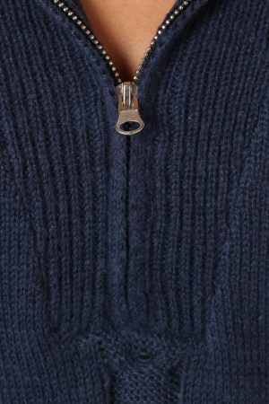 Viara Quarter Zip Knit Sweater – Navy