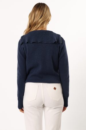 Viara Quarter Zip Knit Sweater – Navy