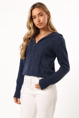 Viara Quarter Zip Knit Sweater – Navy