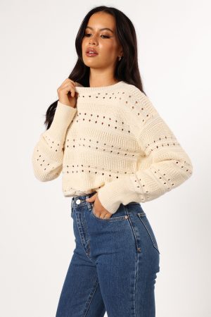 Watton Stripe Knit Sweater – Cream