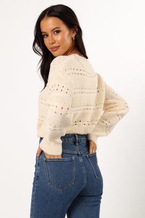Watton Stripe Knit Sweater – Cream