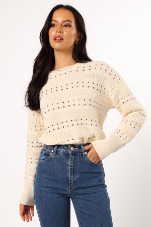 Watton Stripe Knit Sweater – Cream