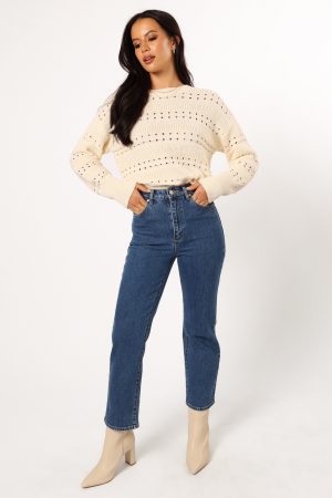 Watton Stripe Knit Sweater – Cream