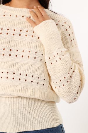 Watton Stripe Knit Sweater – Cream