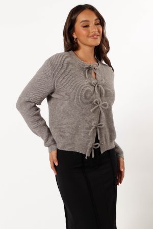 Wilde Bow Front Cardigan – Light Grey