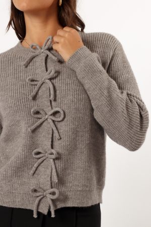 Wilde Bow Front Cardigan – Light Grey