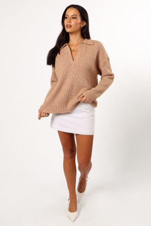 Zala Vneck Collar Knit Sweater – Mocha