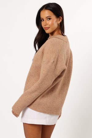 Zala Vneck Collar Knit Sweater – Mocha