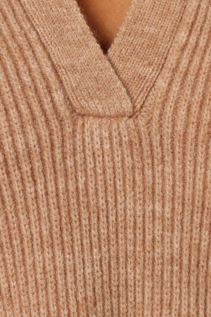 Zala Vneck Collar Knit Sweater – Mocha