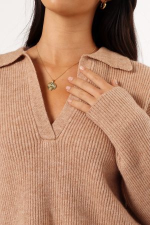 Zala Vneck Collar Knit Sweater – Mocha