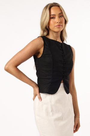 Daniella Linen Vest – Black