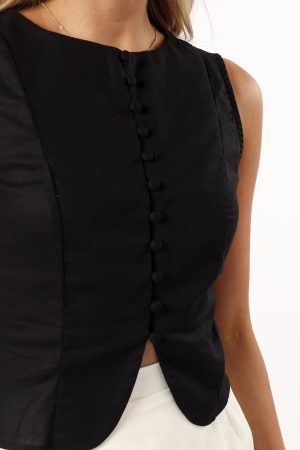 Daniella Linen Vest – Black