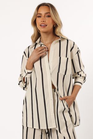 Silvia Button Down Shirt – Cream Stripe