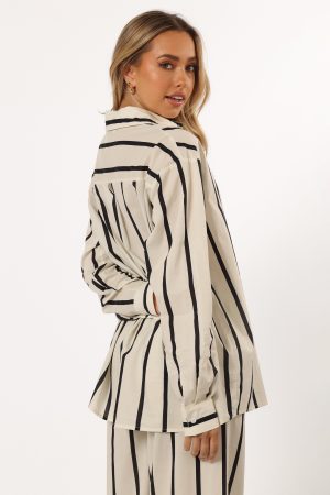 Silvia Button Down Shirt – Cream Stripe