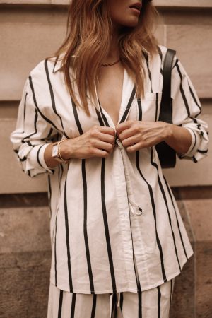 Silvia Button Down Shirt – Cream Stripe