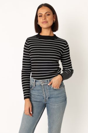 Stacie Ribbed Knit Top – Black Stripe