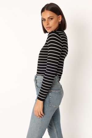 Stacie Ribbed Knit Top – Black Stripe
