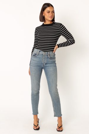 Stacie Ribbed Knit Top – Black Stripe