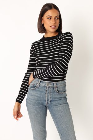 Stacie Ribbed Knit Top – Black Stripe