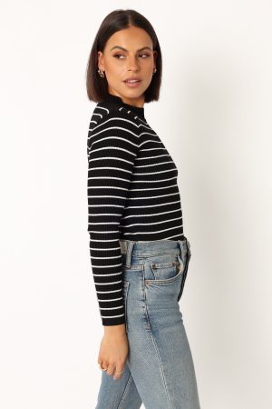 Stacie Ribbed Knit Top – Black Stripe