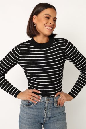 Stacie Ribbed Knit Top – Black Stripe