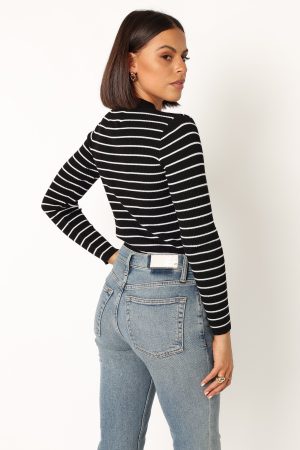 Stacie Ribbed Knit Top – Black Stripe