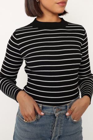 Stacie Ribbed Knit Top – Black Stripe