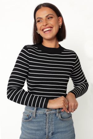 Stacie Ribbed Knit Top – Black Stripe