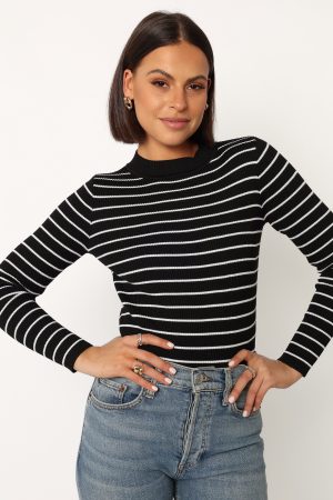 Stacie Ribbed Knit Top – Black Stripe