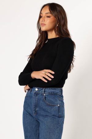 Tammy Ribbed Knit Top – Black