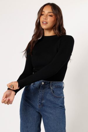 Tammy Ribbed Knit Top – Black