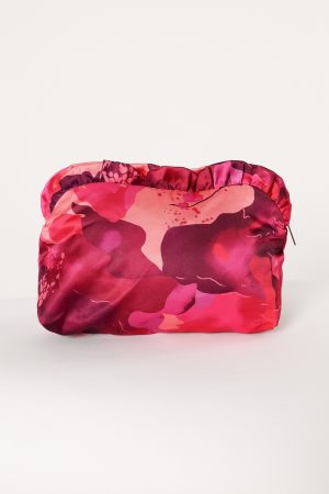 Large Satin Floral Ruffle Pouch – Floral