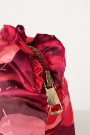 Large Satin Floral Ruffle Pouch – Floral