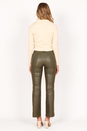 Ashley Faux Leather Pants – Olive