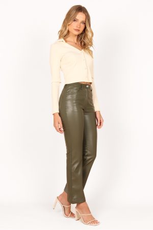 Ashley Faux Leather Pants – Olive